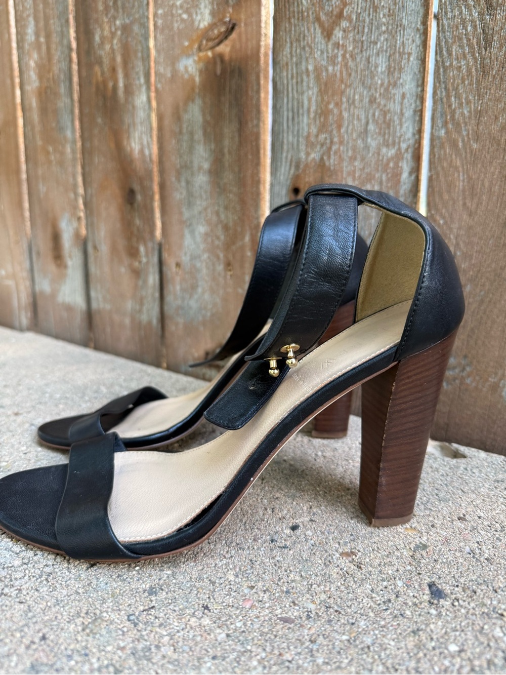 J CREW Women's Black Leather Block Heel Sandals Pumps Ankle Strap Size 8.5